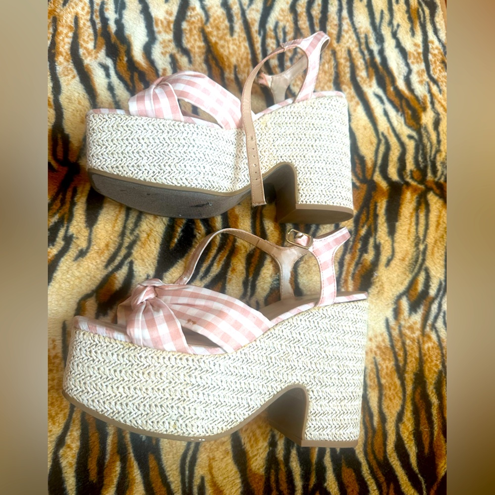 Pink Gingham Platform Barbie wicker Sandals